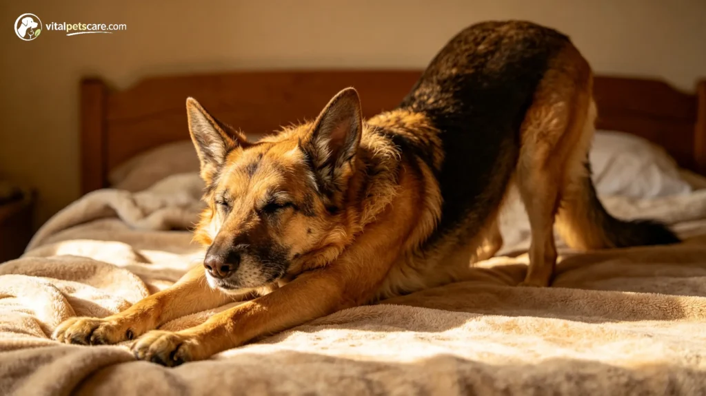 German Shepherd struggling to get up after sleeping