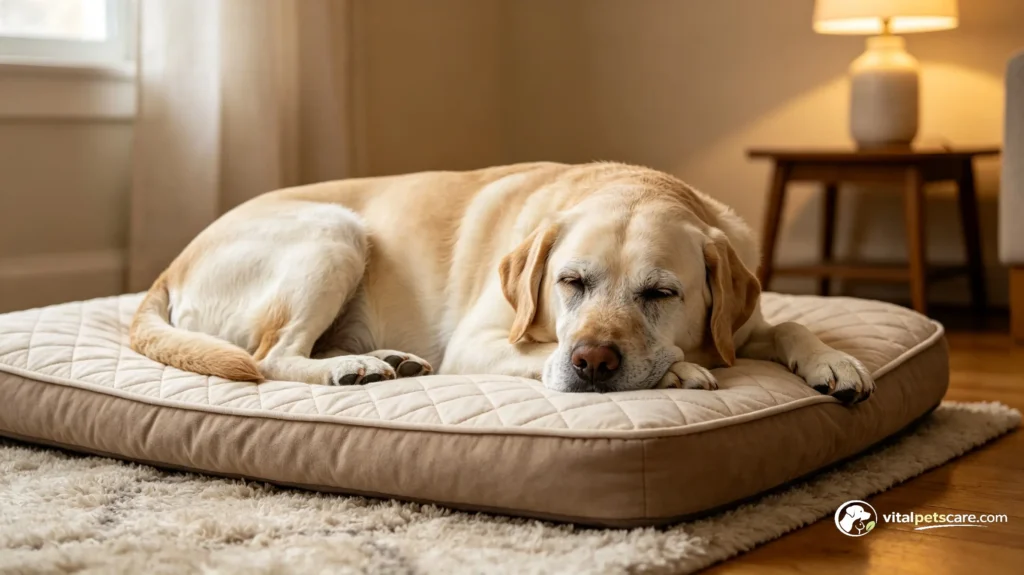 senior Labrador resting due to joint pain