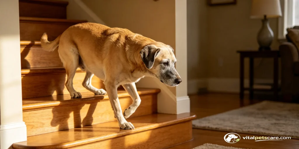 senior dog stiff hips climbing stairs