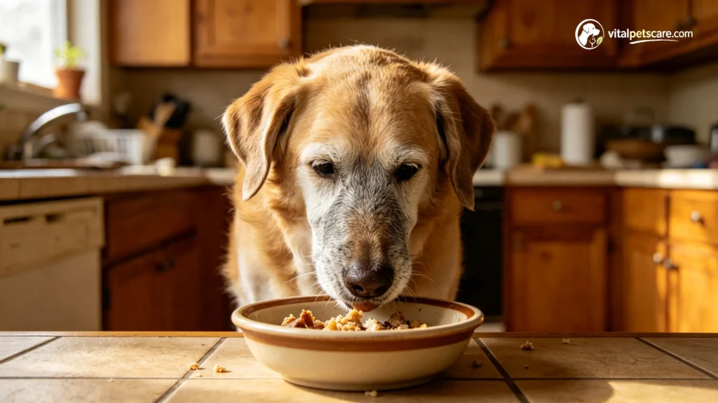 old dog drinking water but not eating food