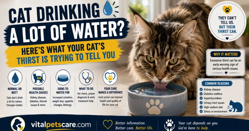 cat drinking a lot of water