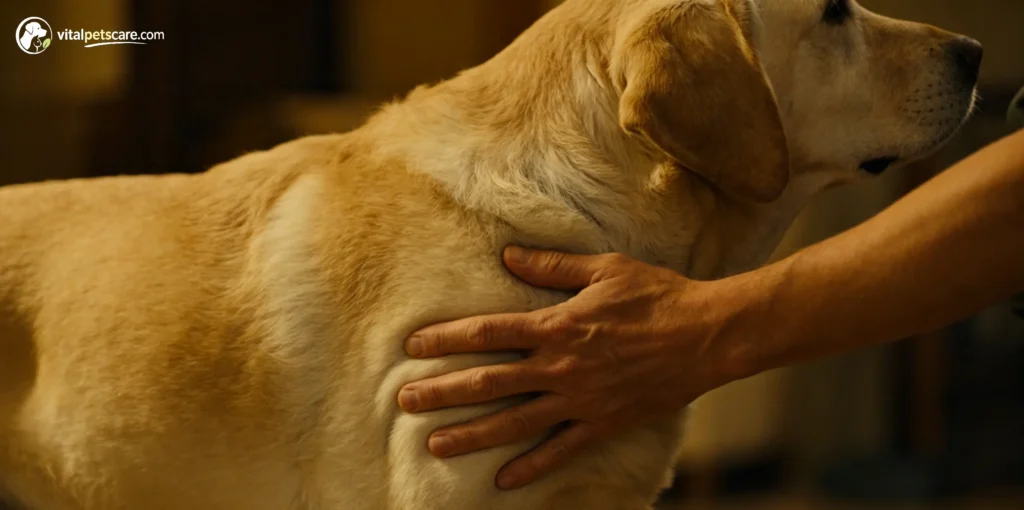 checking body condition score in senior dog